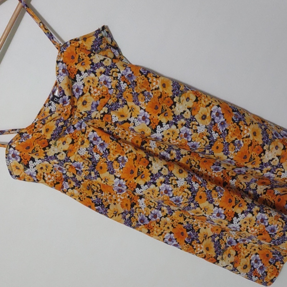 Divided Floral Babydoll Dress Orange Wildflower Spring Summer Sun Dress XS - Picture 5 of 15